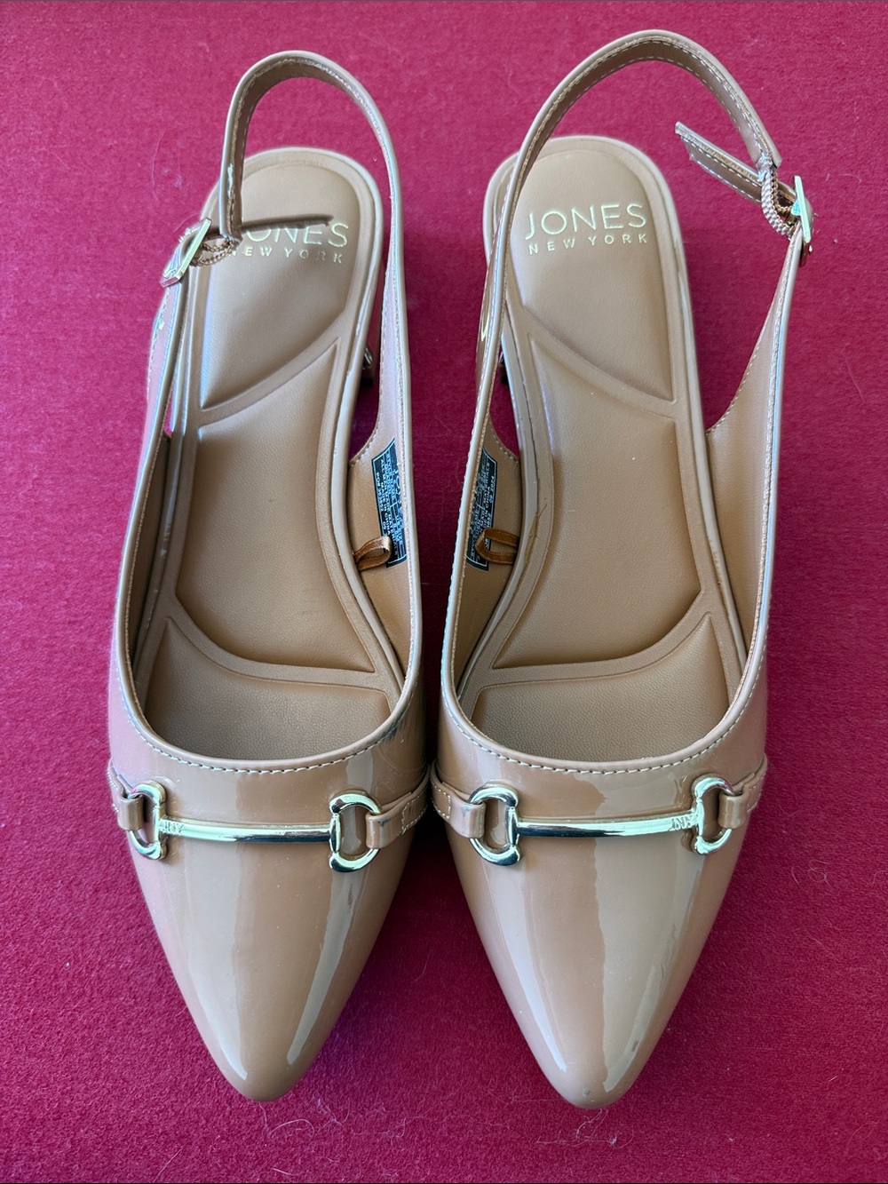 Jones New York Nude Patent Pointed Slingback Flats with Gold Accent